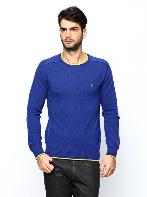 

United Colors of Benetton Men Royal Blue Lambswool Blend Sweater