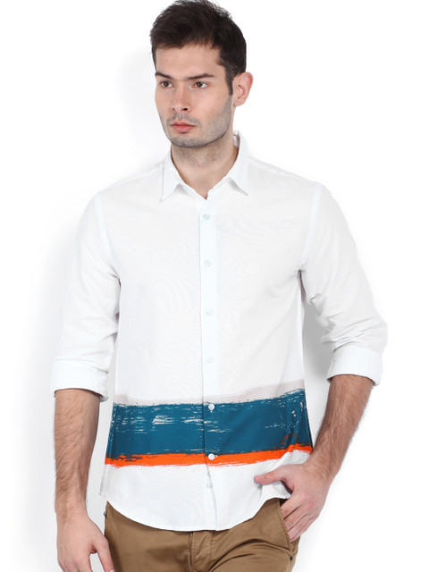 

United Colors of Benetton Men White Printed Casual Shirt