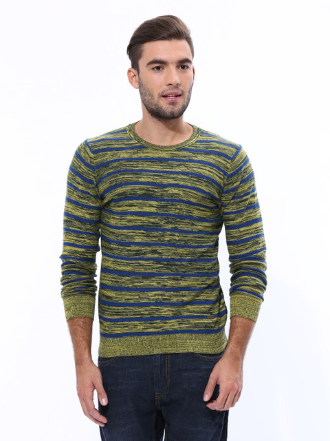 

United Colors of Benetton Men Yellow & Blue Sweater
