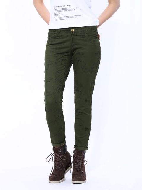 

United Colors of Benetton Women Green Printed Slim Fit Trousers