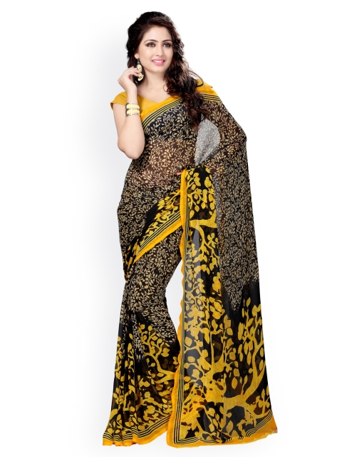 

Vaamsi Black & Yellow Georgette Printed Saree