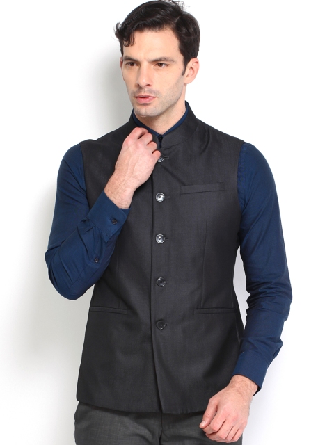 

Van Heusen Men Charcoal Grey Nehru Waistcoat