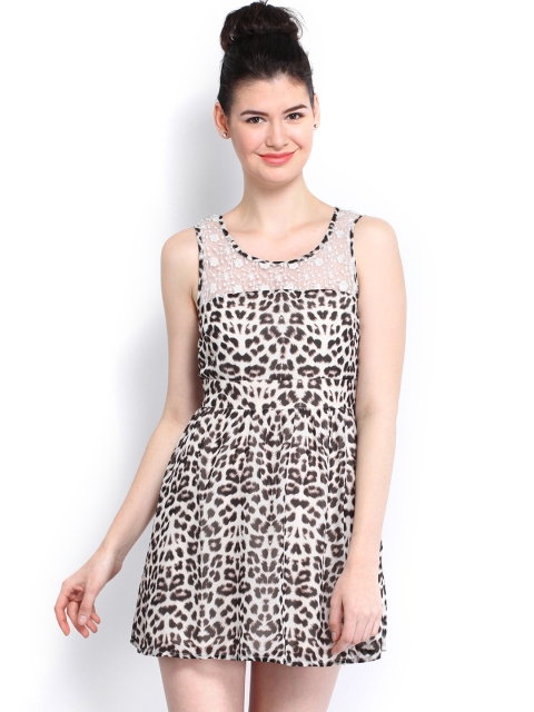 

Vero Moda Off-White & Black Leopard Print Fit & Flare Dress