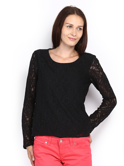 

Vero Moda Women Black Semiformal Lace Top