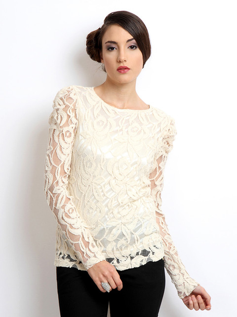 

Vero Moda Women Off-White Lace Top