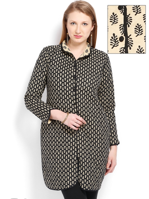 

Vishudh Women Beige & Black Printed Reversible Kurta