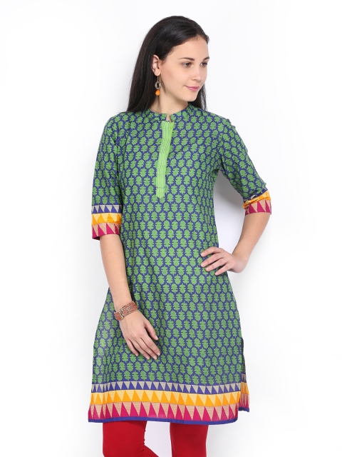 

Vishudh Women Green & Blue Printed Kurta