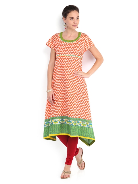 

Vishudh Women Orange & White Printed Kurta