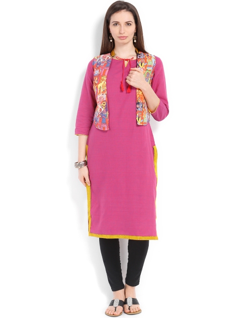 

Vishudh Women Pink Kurta with Waistcoat