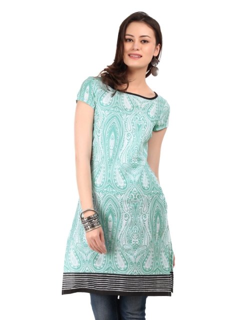 

W Women Aqua Blue Printed Kurta