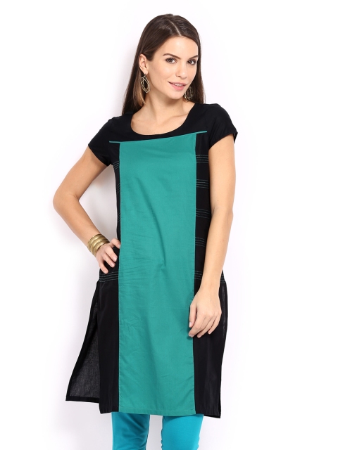 

W Women Black & Teal Blue Kurta