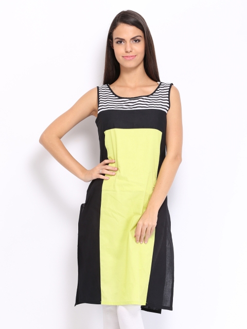 

W Women Black & Lime Green Kurta