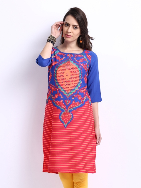 

W Women Blue & Maroon Printed Kurta