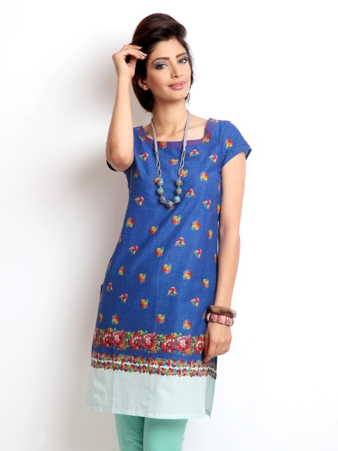 

W Women Blue Printed Kurta