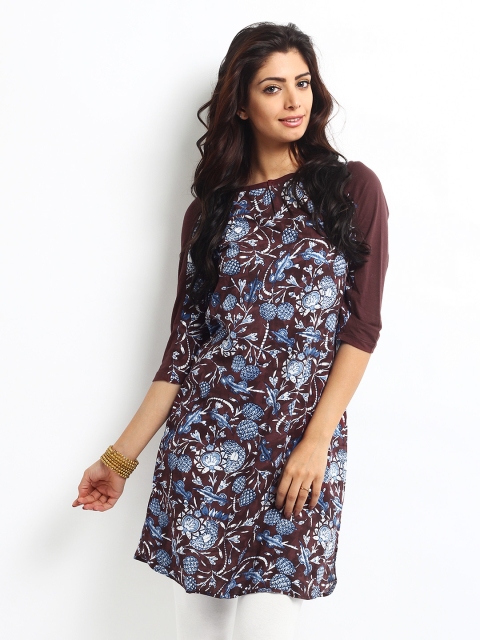 

W Women Brown Floral Print Kurta