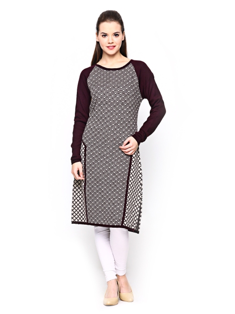 

W Women Burgundy & Beige Winter Kurta