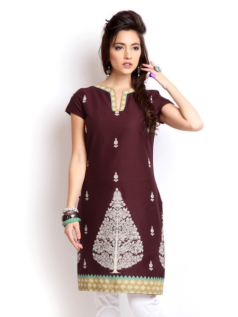 

W Women Burgundy Printed Kurta