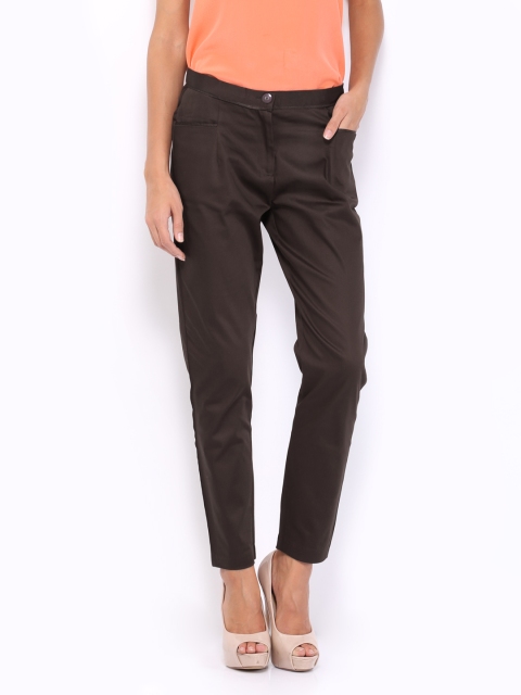 

W Women Coffee Brown Smart-Casual Trousers