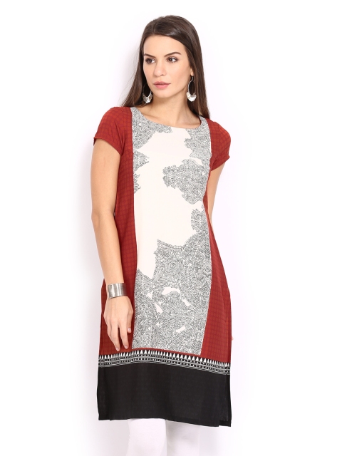 

W Women Cream-Coloured & Rust Orange Printed Kurta