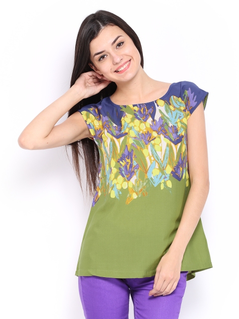 

W Women Green & Purple Printed Printed Top