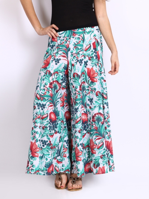 

W Women Green & Red Printed Palazzo Trousers