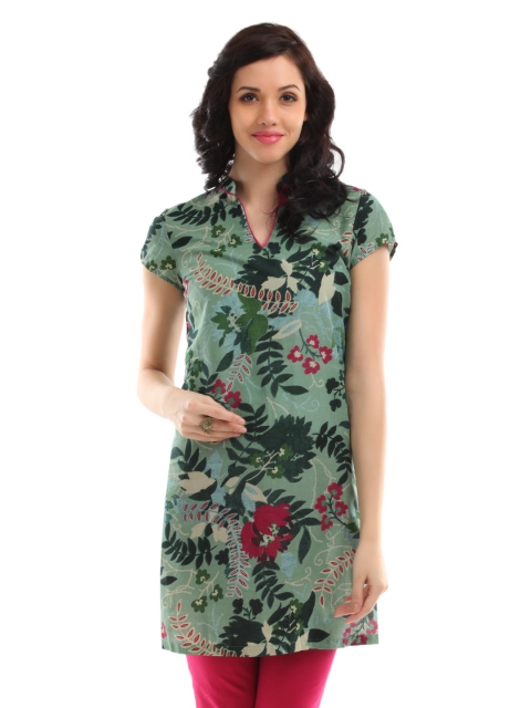 

W Women Green Floral Print Kurta