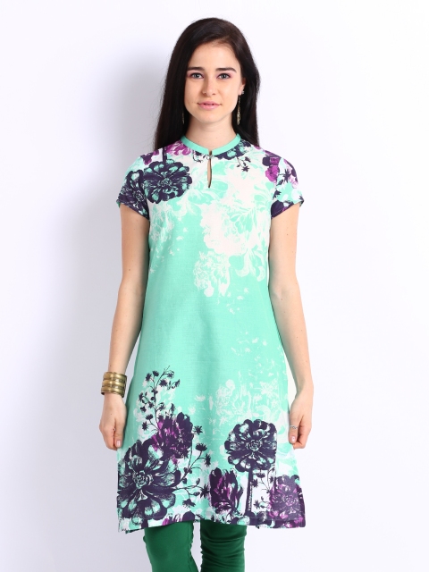 

W Women Green Printed Kurta
