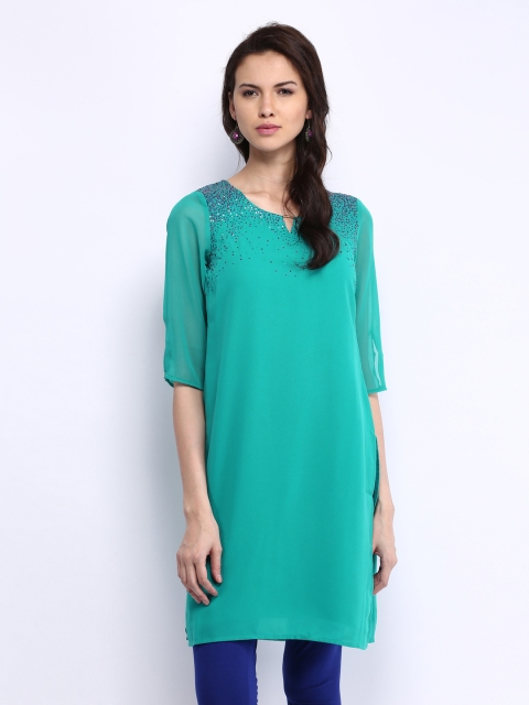

Wishful by W Women Green Sequin Soild Kurta