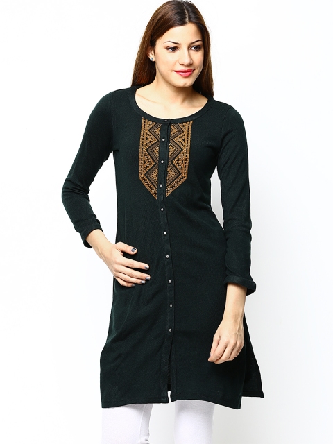 

W Women Dark Green Winter Kurta