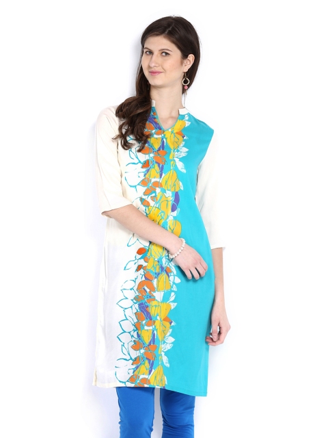 

W Women Off-White & Blue Printed Kurta