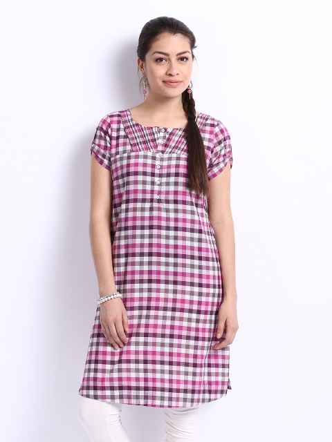 

W Women Pink & Purple Checked Kurta