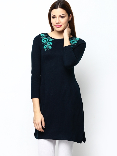 

W Women Navy Winter Kurta, Navy blue