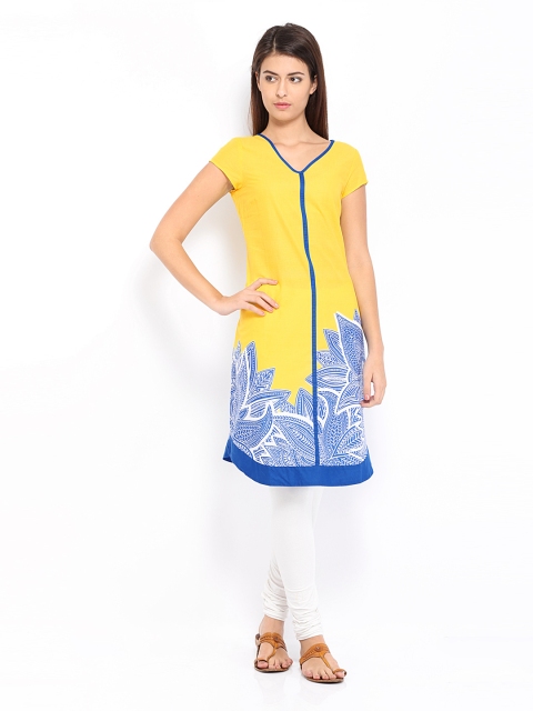 

W Women Yellow Printed Kurta