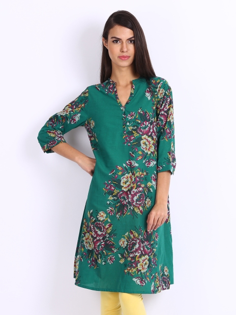 

W Women Green Printed Kurta