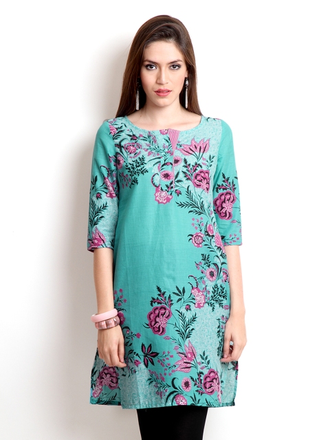 

W Women Blue & Pink Floral Print Kurta