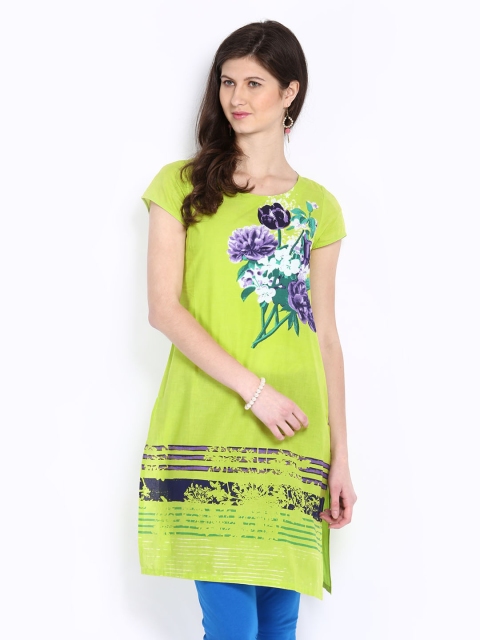

W Women Green Printed Kurta