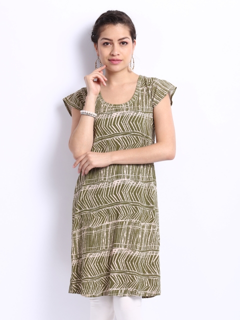 

W Women Green & Cream Coloured Printed Kurta