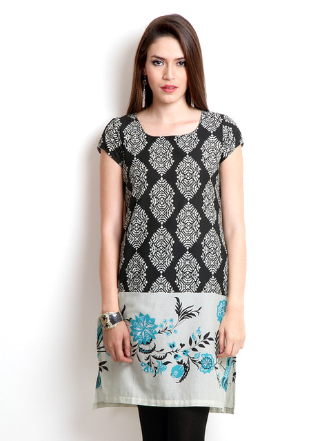 

W Women Black & Cream Printed Kurta