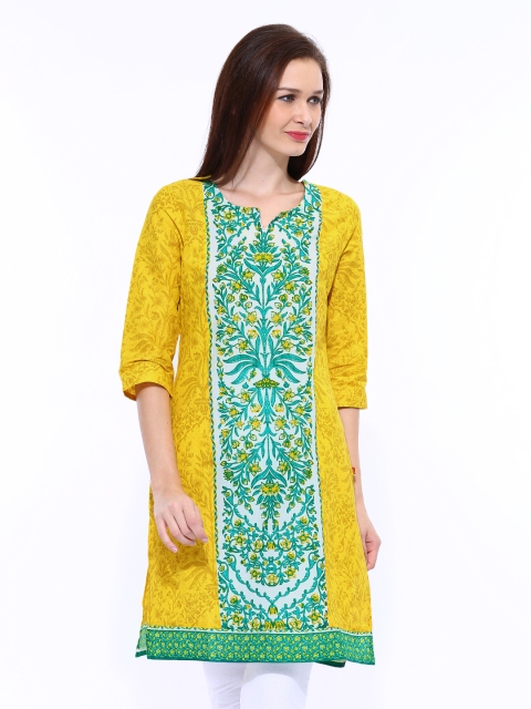 

W Women Yellow Printed Kurta