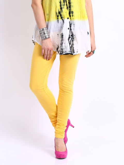 

W Women Yellow Cotton Churidar Leggings