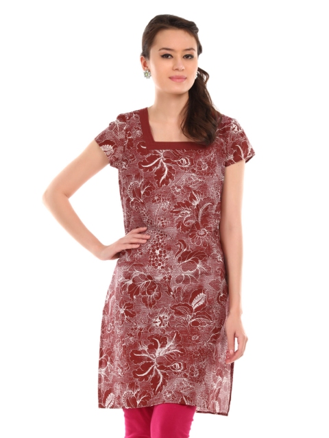 

W Women Maroon Floral Print Kurta