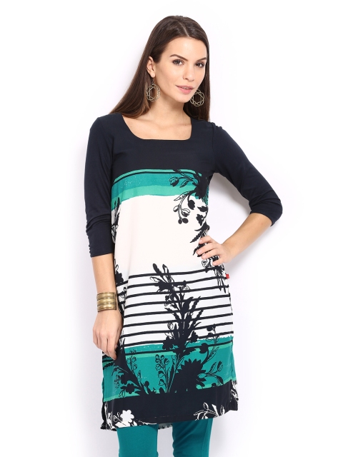 

W Women Navy & White Printed Kurta