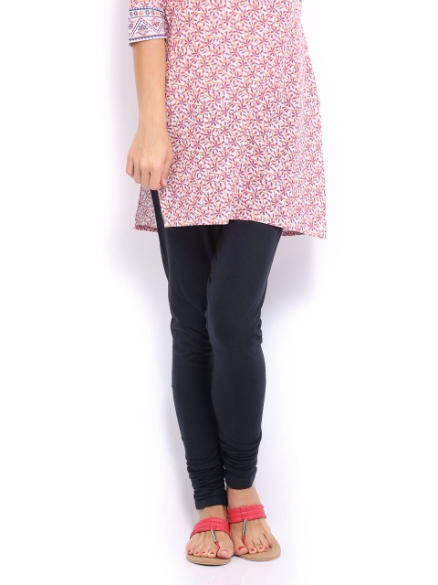 

W Women Navy Cotton Churidar Leggings, Navy blue