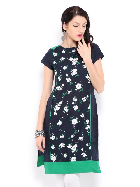 

W Women Navy Printed Kurta, Navy blue