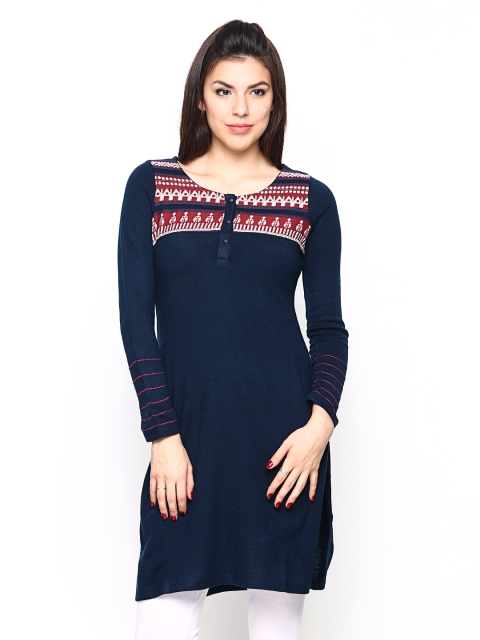 

W Women Navy Winter Kurta, Navy blue