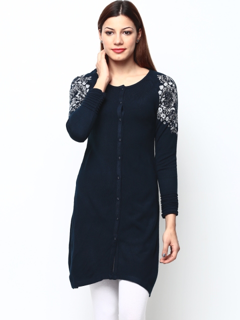 

W Women Navy Winter Kurta, Navy blue