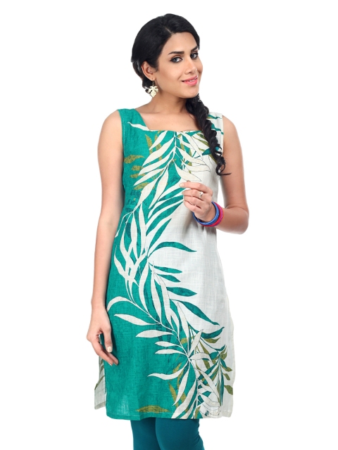 

W Women Off-White & Green Printed Kurta