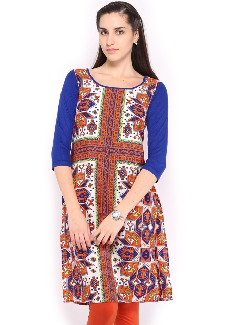 

W Women Off-White & Orange Pashtun Printed Kurta