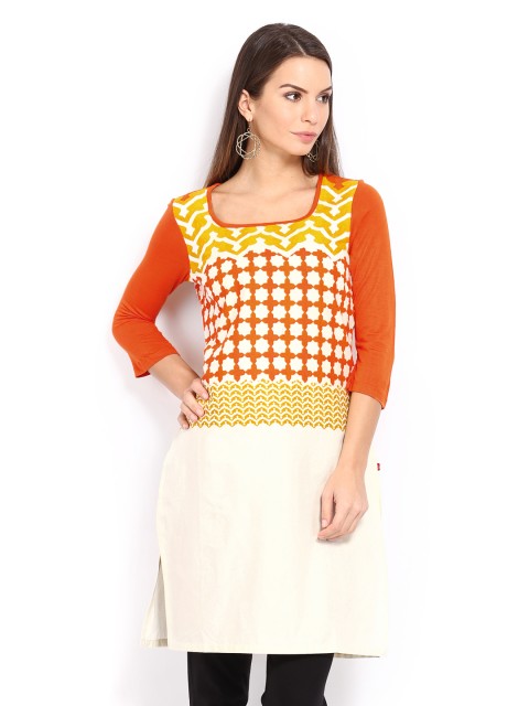 

W Women Off-White & Orange Printed Kurta