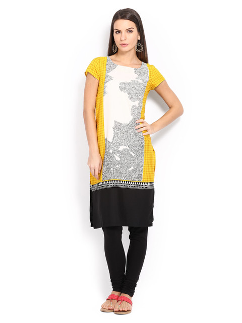 

W Women Off-White & Yellow Printed Kurta